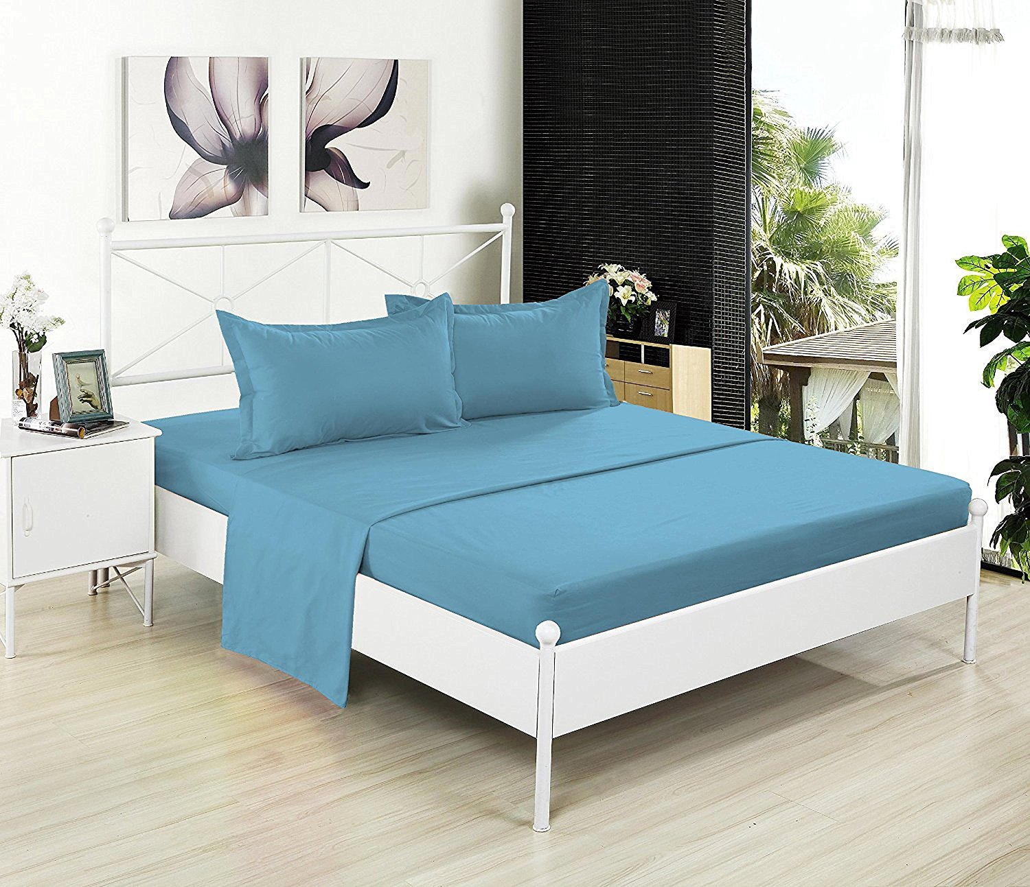 Crescent Bedding Twin Light Blue Flat Sheet Only - Soft & Comfy 100% Cotton (Twin, Light Blue)