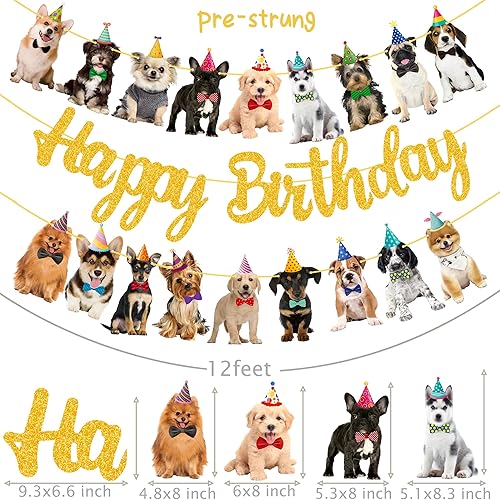 Miniatura 3 de Cartel de feliz cumpleaños para perros, suministros de fiesta de cumpleaños de perro bebé, suministros de fiesta de cumpleaños con purpurina dorada