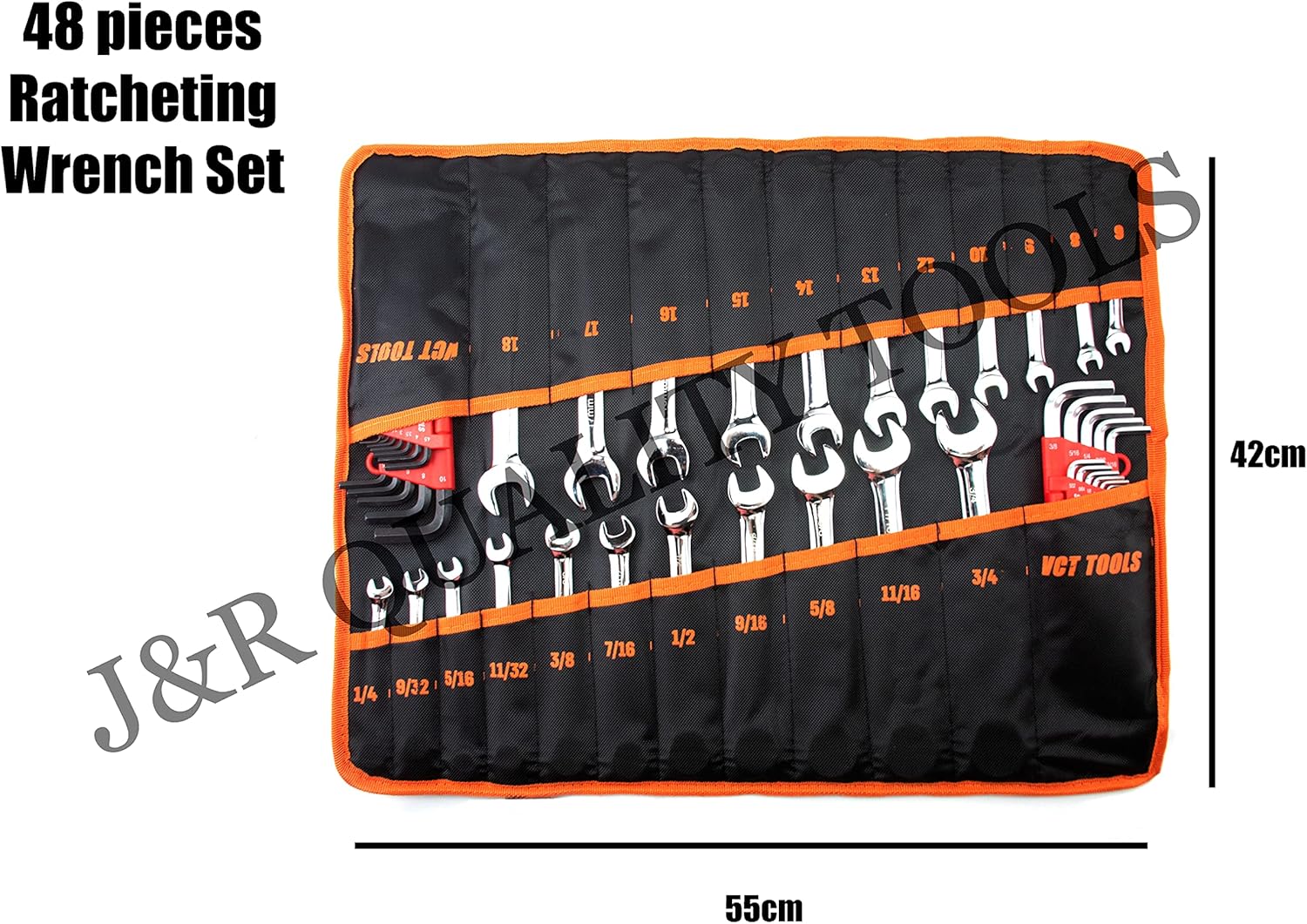 VCT 48PC Ratcheting Combination Wrench Set SAE & Metric 1/4″ to 3/4″ & 6-18mm, & Hex/Allen Ball End Wrench Sets MM/SAE, Chrome Vanadium Steel, with Carrying Bag
