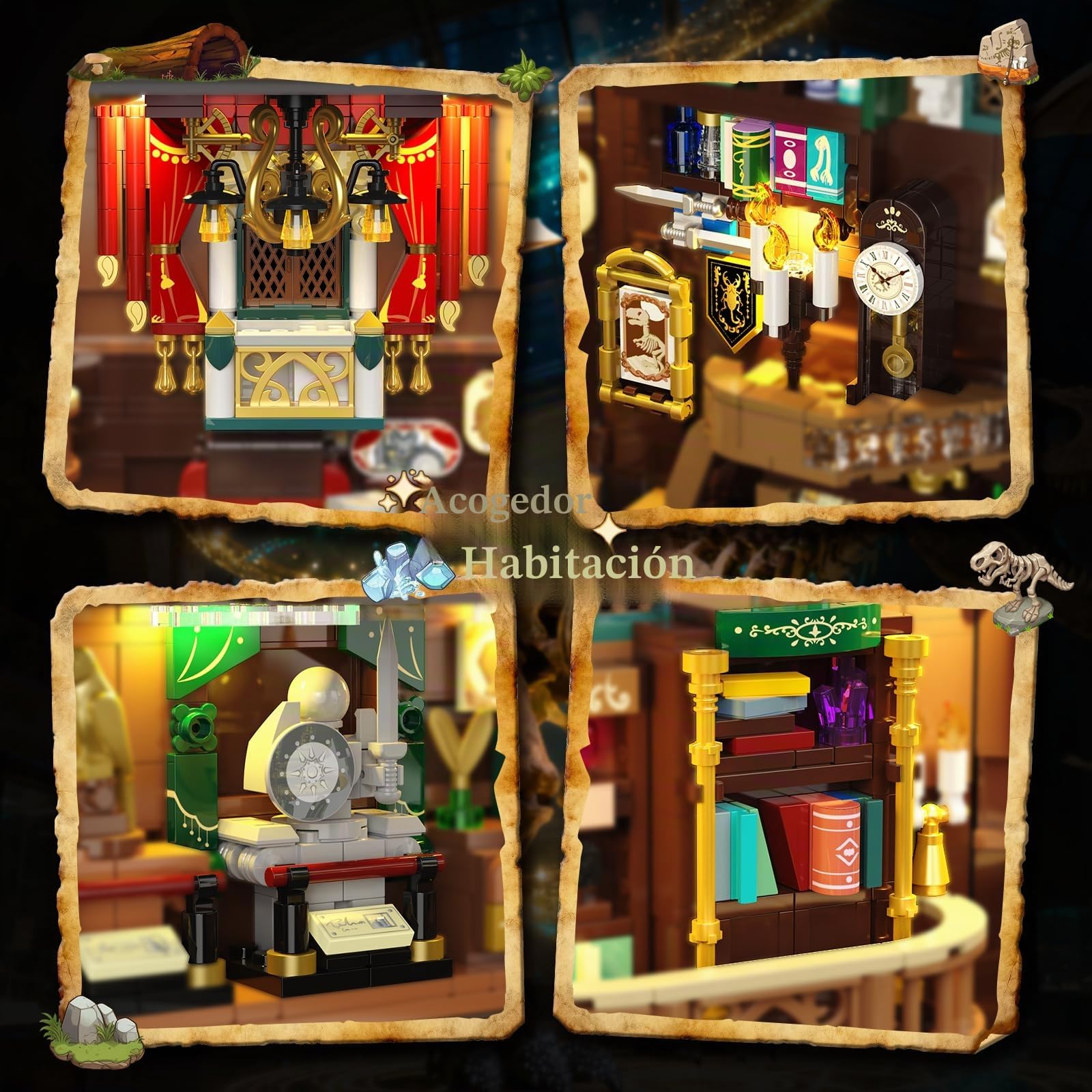 INSOON Book Nook Museo de Dinosaurios con Luz para Adultos y Jóvenes | Book Nook DIY con museo de dinosaurios, casa en miniatura decorativa para estantería, regalo, 1500 piezas