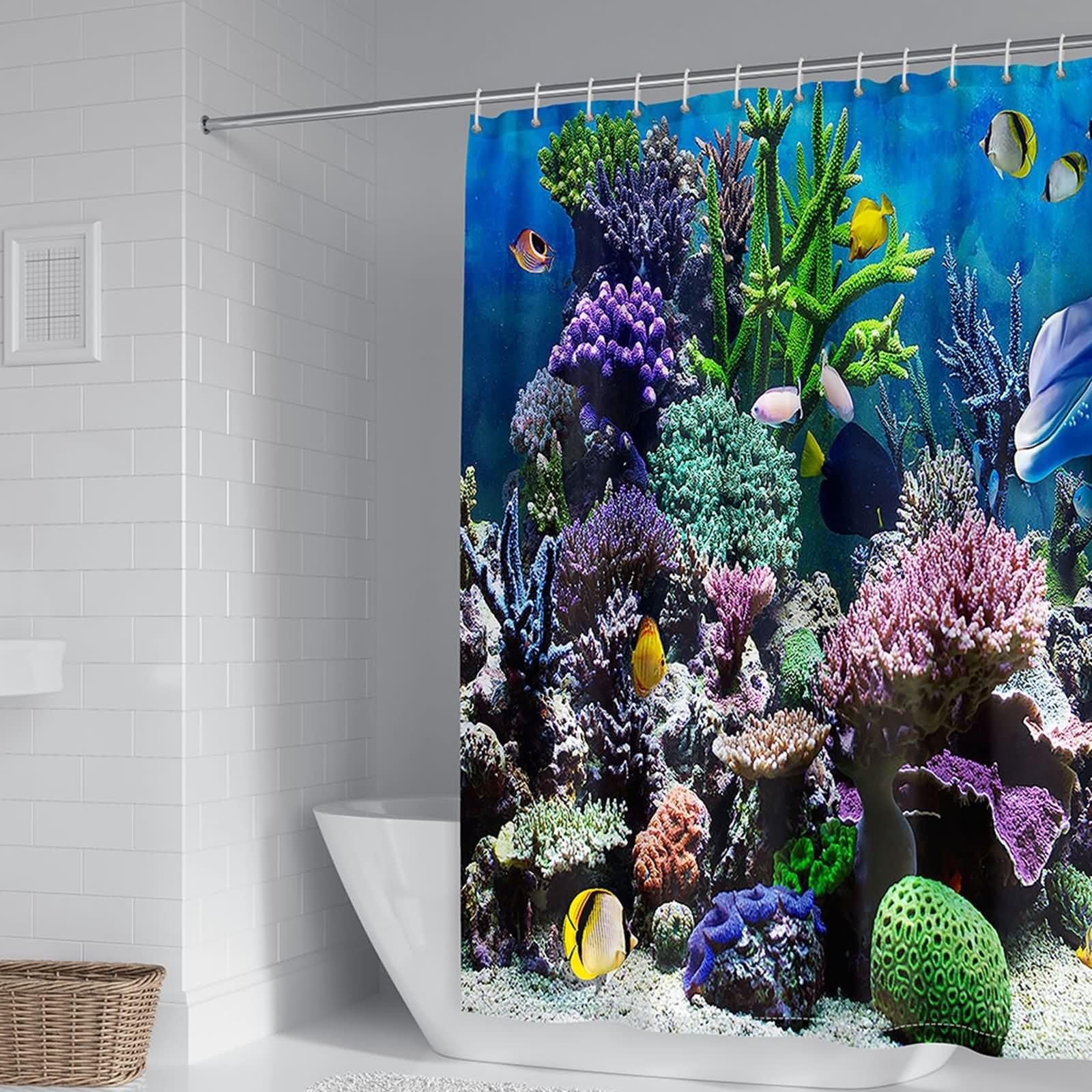 Rideau de douche en polyester anti-moisissure à motif poissons KnSam