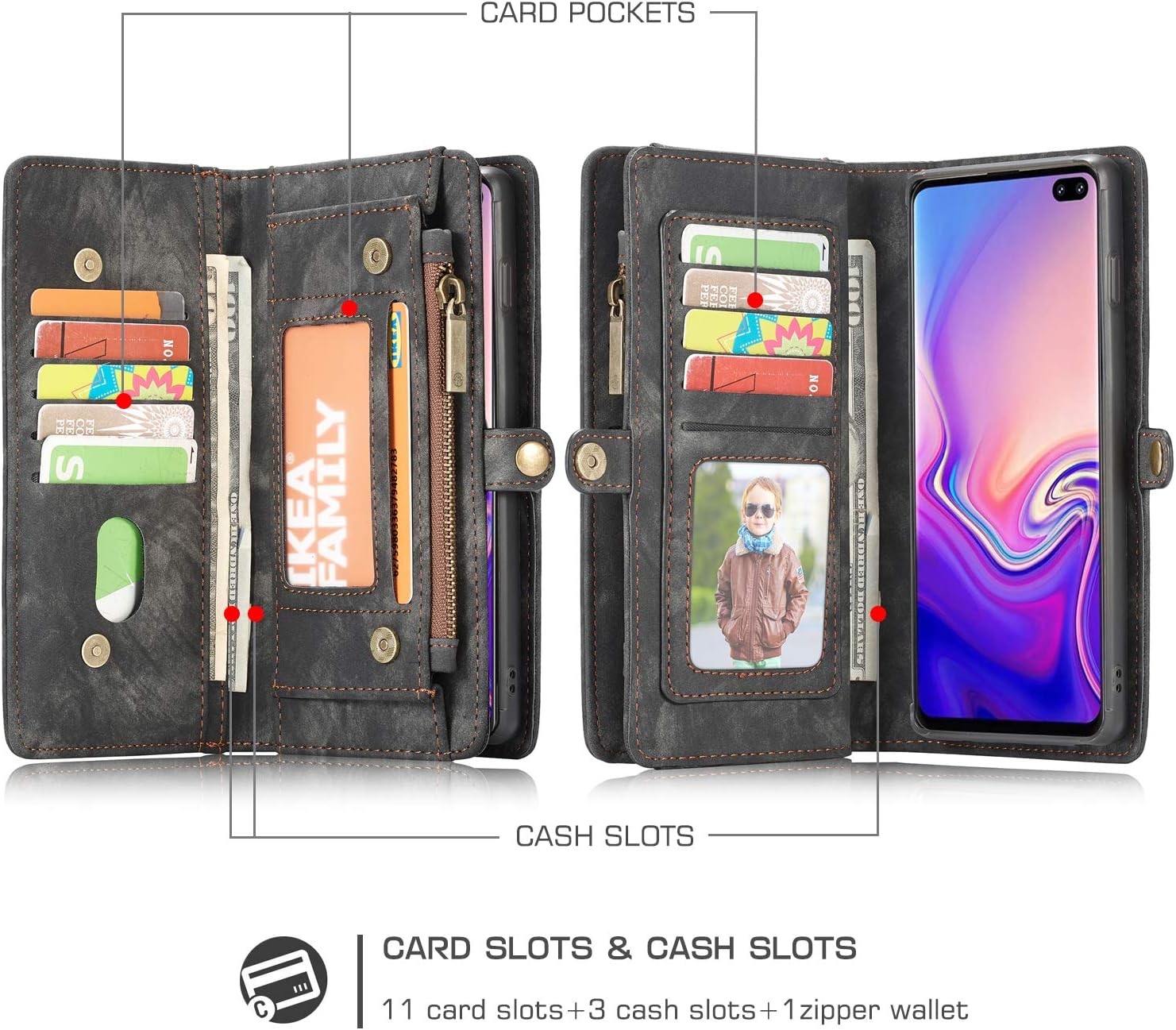 New Product XRPow Galaxy S10 Plus Case Wallet, S10+ Detachable Slim Cover, Premium Leather Folio Magnetic Wallet Protection Card Slot Holder Removable Back Shell Carrying Cover for Samsung Galaxy S10 Plus Black