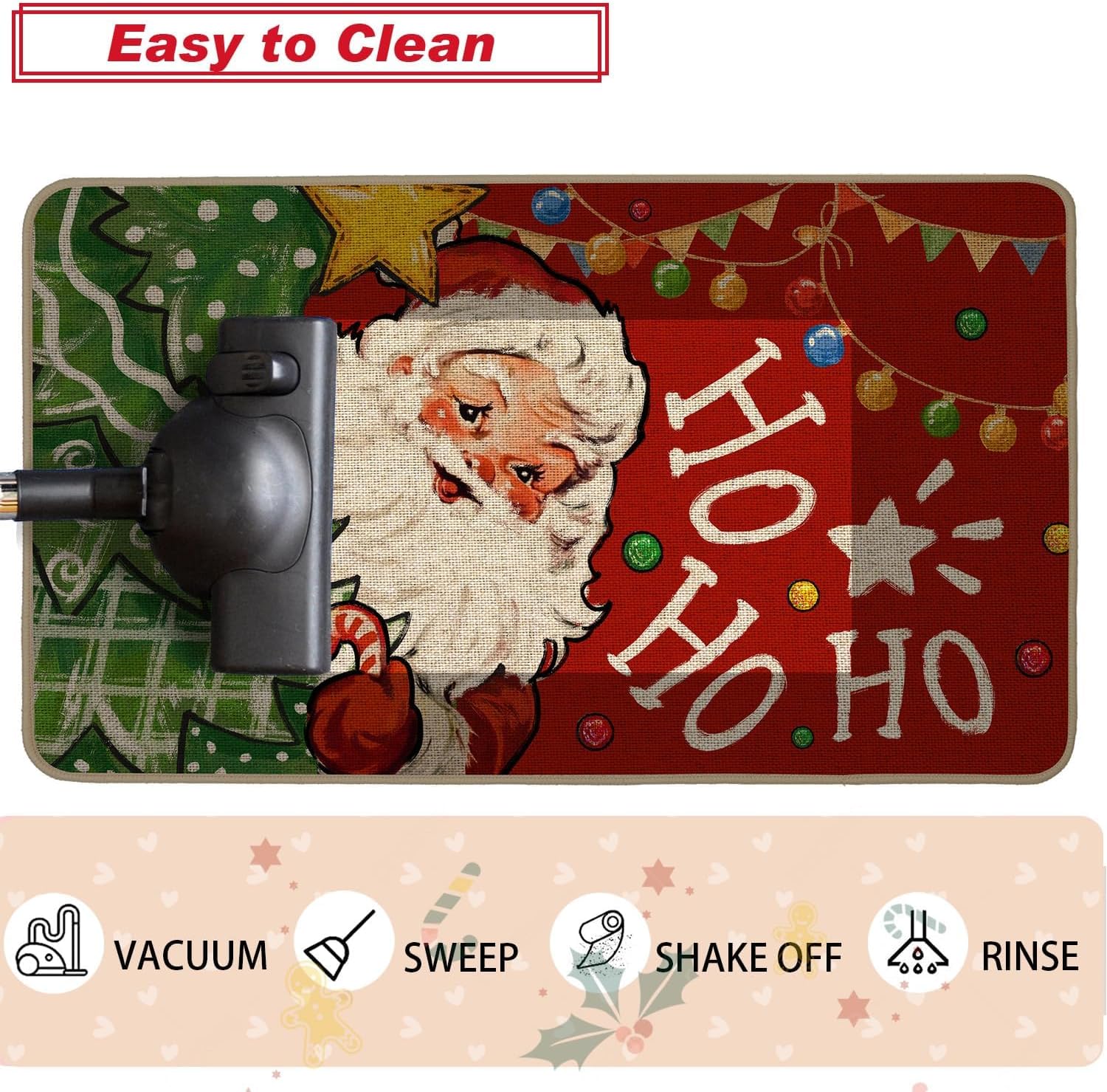 Baccessor Christmas Kitchen Rugs Set of 2, Santa Claus Snowman Red Kitchen Mats for Floor Hallway Laundry Sink Low-Profile Winter Holiday Home Decor 17x29 and 17x47 Inch