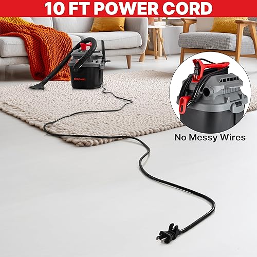 Miniatura 4 de Shop-Vac Aspiradora en seco y húmedo de 2.5 galones de 2.5 galones con soplador, Shopvac portátil montado en la pared con cable de 10 pies, manguera