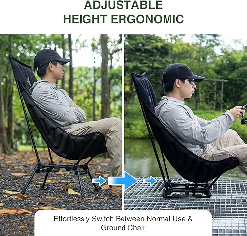 Miniatura 5 de Sillas de camping de respaldo alto, silla de camping portátil inflable, sillas plegables compactas ligeras con bolsa de transporte para mochileros