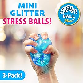 Power Your Fun Arggh Glitter Mini Stress Balls for Adults and Kids - 3pk Squishy Stress Ball Fidget Toys, Sensory Toys and Stress Relief Mini Squishy Toys Squeeze Ball Toy (Yellow, Pink, Blue)