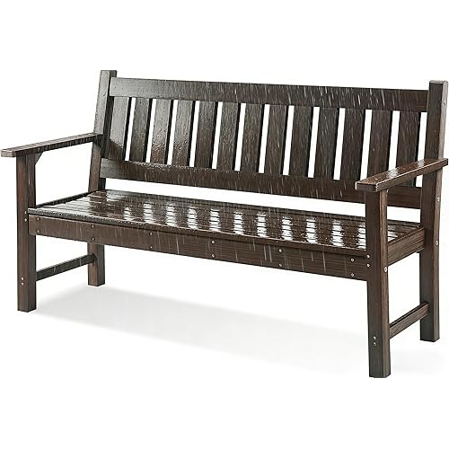 Outdoor Bench, 3-Person Garden Bench, Poly Lumber Patio Bench for Outdoors, Porch, and Park (Dark Brown)