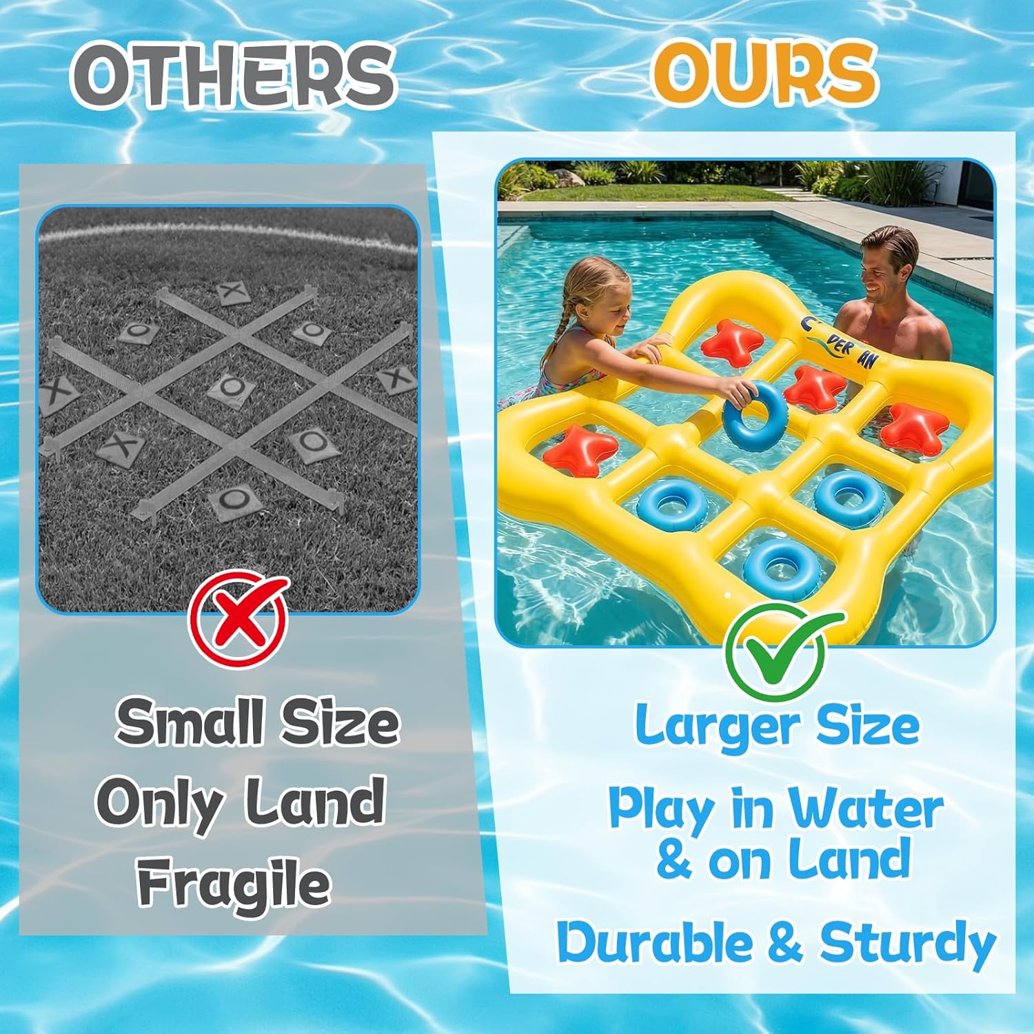 Pool Games Set Giant Inflatable Tic-Tac-Toe Board with 10 Balls 2-10 Players 4.6 Ft Foldable Floating Water Toys Outdoor Play Pool Toys for Summer Swimming Pools Family Reunion Games Party