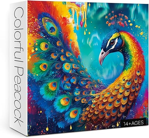 Rompecabezas de pavo real de 1000 piezas para adultos, coloridos rompecabezas de pavo real, hermoso rompecabezas de arte de pájaros, divertido