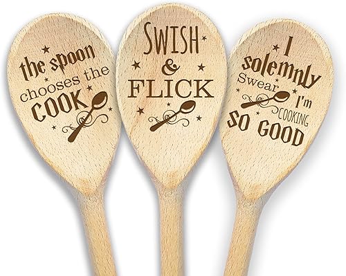 Wizards Kitchen Spoon Wizard Inspired Wooden Spoons Set Engraved Swish and Flick Witch Gifts Ideas Magic Gifts Wizard Themed Birthday Gift (3 SPOONS Wizards Kitchen Spoon Wizard Inspired Wooden Spoons Set Engraved Swish and Flick Witch Gifts Ideas Magic Gifts Wizard Themed Birthday Gift (3 SPOONS