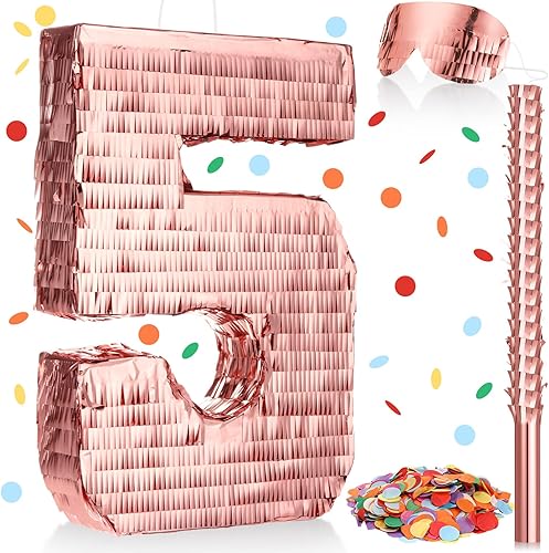 Meooeck Piñata de oro rosa con palo para los ojos vendados, piñata de princesa para niñas, fiesta de cumpleaños, baby shower, aniversario,