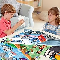 Vista 5 de Rompecabezas de Piso Jumbo para Niños, Rompecabezas de Transporte de la Ciudad Rompecabezas Grandes, Rompecabezas de Vehículos de la Vida