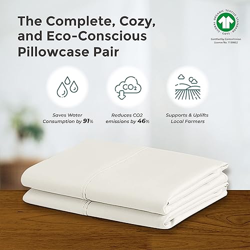 Miniatura 5 de THREAD SPREAD Juego de 2 fundas de almohada 100% algodón orgánico, suaves y crujientes, con tejido de percal refrescante, transpirables, tamaño