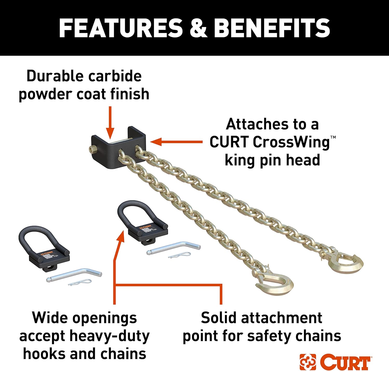CURT 16612 CrossWing 5th Wheel Safety Chain Assembly with Rail Anchors