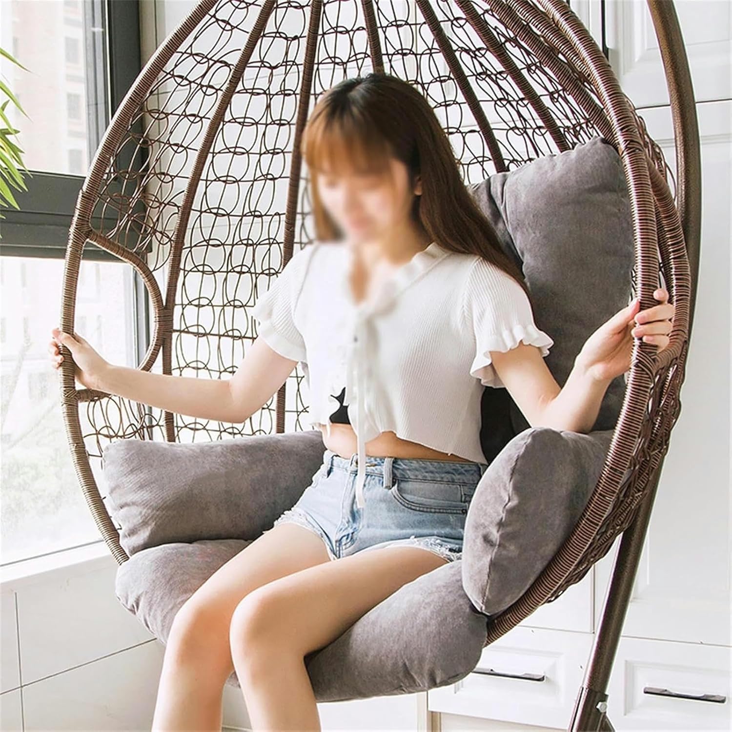 Hanging Egg Chair, Corduroy Hammock Swing Chair Pads, Soft Hanging Egg Chair Cushion Replacement, Thicken Cushion(Blue)