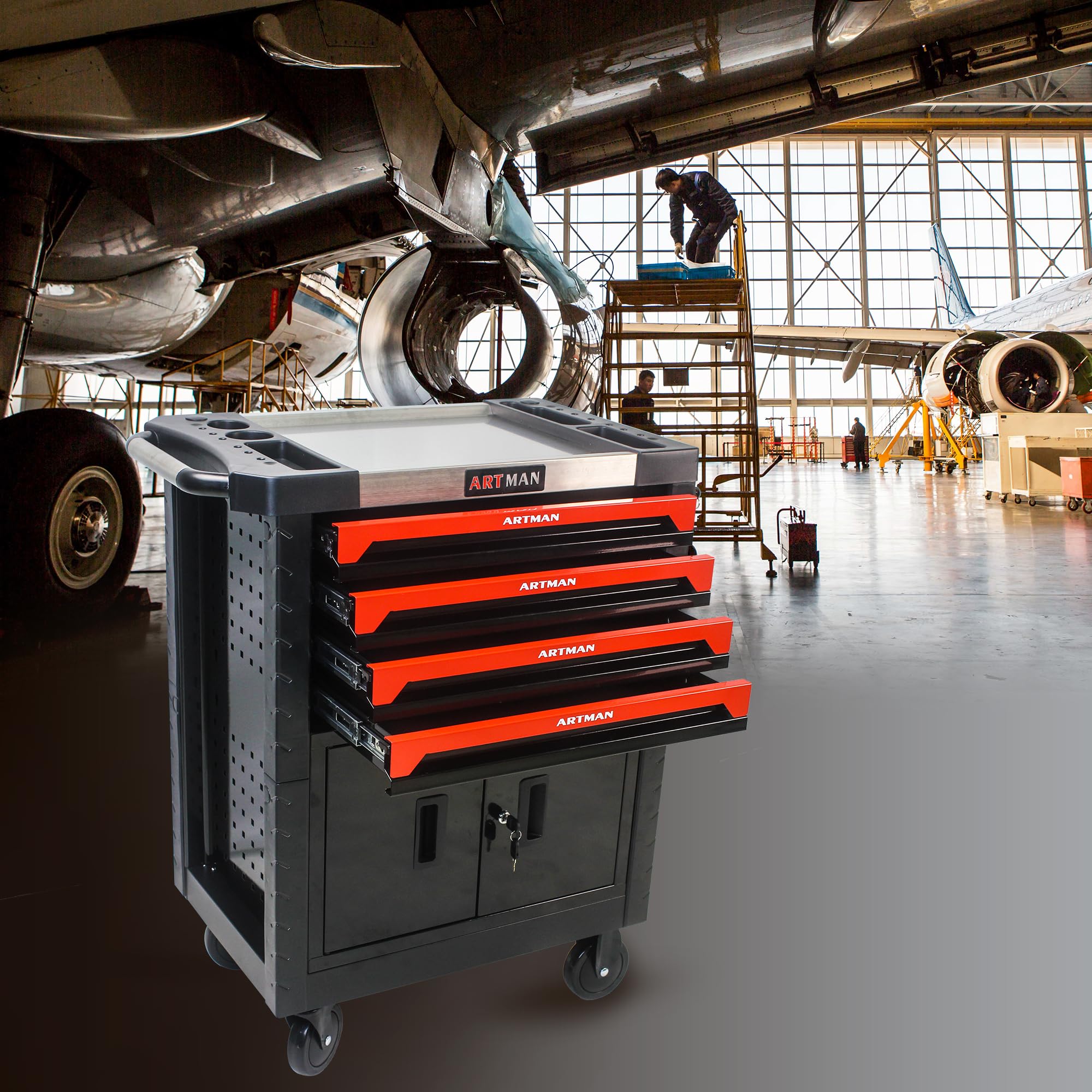 GOWE Removable 4 Drawers Tool CART with Lock