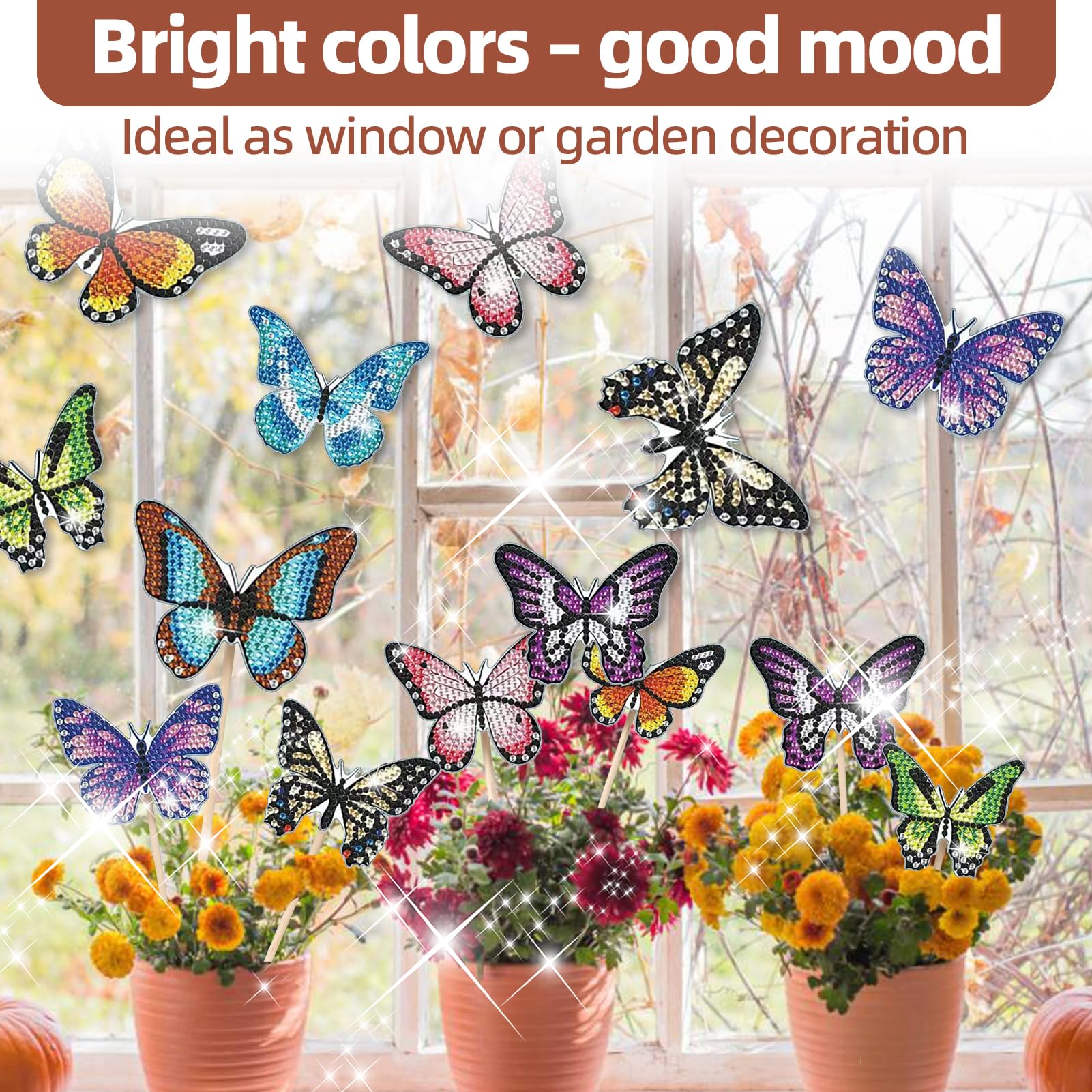 Diamond Painting Schmetterling Set – 12 Stück, Gartenstecker, DIY Bastelset Für Kinder & Erwachsene