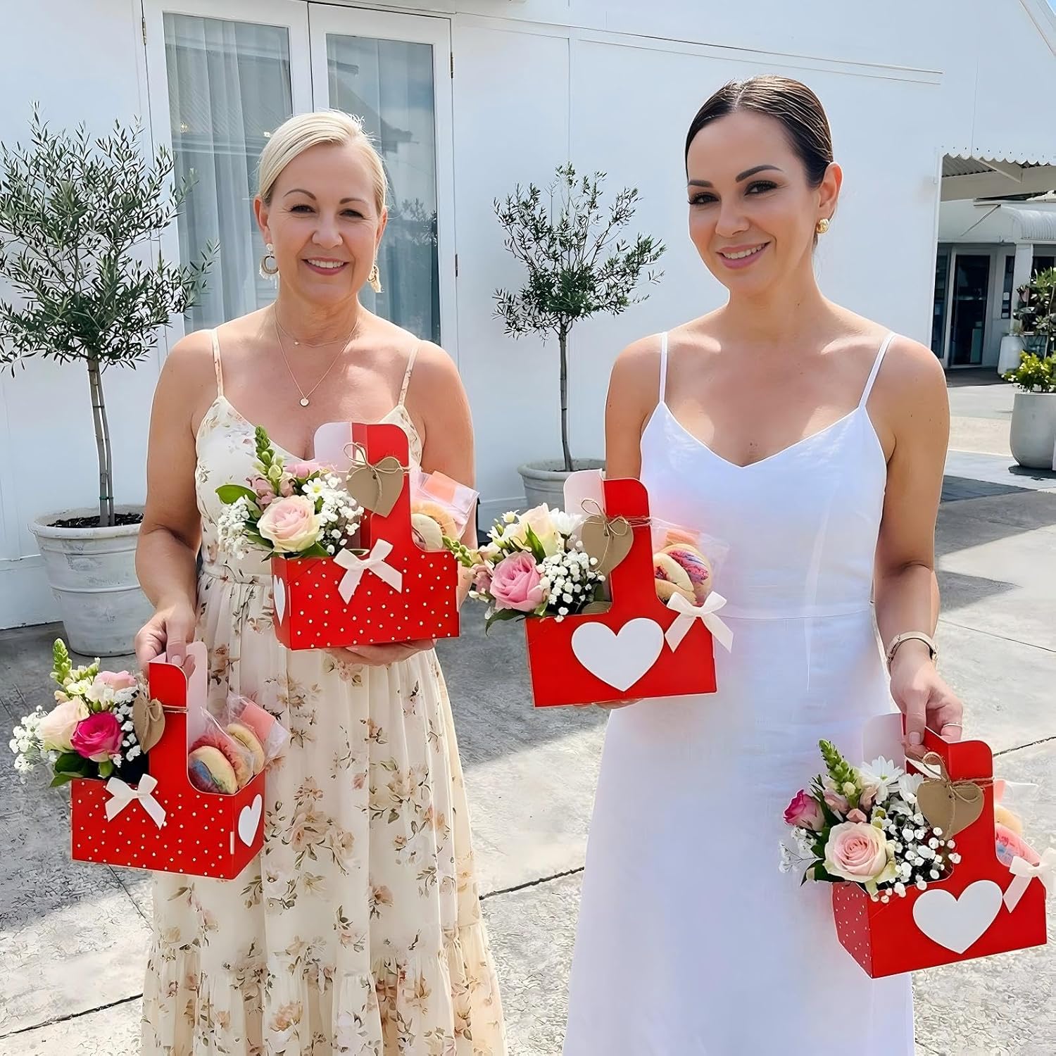 Tinlade 24 Pack 2 Cup Valentines Disposable Drink Carrier with Handle Valentine's Day Cup Holders Carrier Heart Wrap for Mother Day's Wedding Gift Drinks Coffee Food Delivery (Red) - Image 3