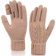 REDESS Winter Cable Knit Gloves Touchscreen Texting Palm Patches Soft Thick Warm Fleece Lined Anti-Slip Gloves for Women