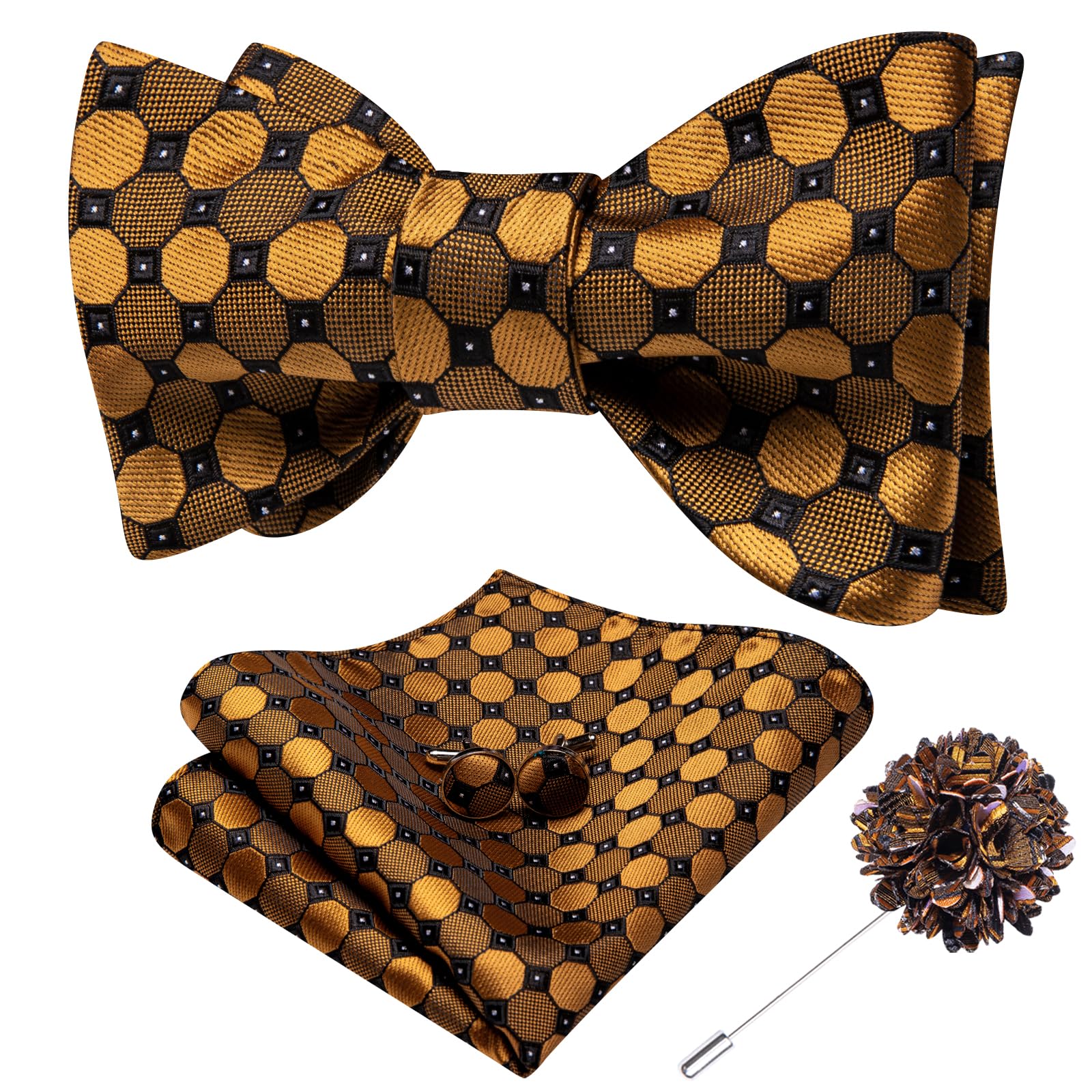 Dubulle Self Tie Bow Ties for Men Silk Paisley Bowtie Lapel Pin Set