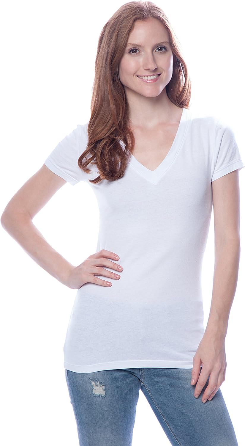 4 Pack Zenana Women's Basic V-Neck T-Shirts Med Brown, Mocha, Taupe, White - Image 5