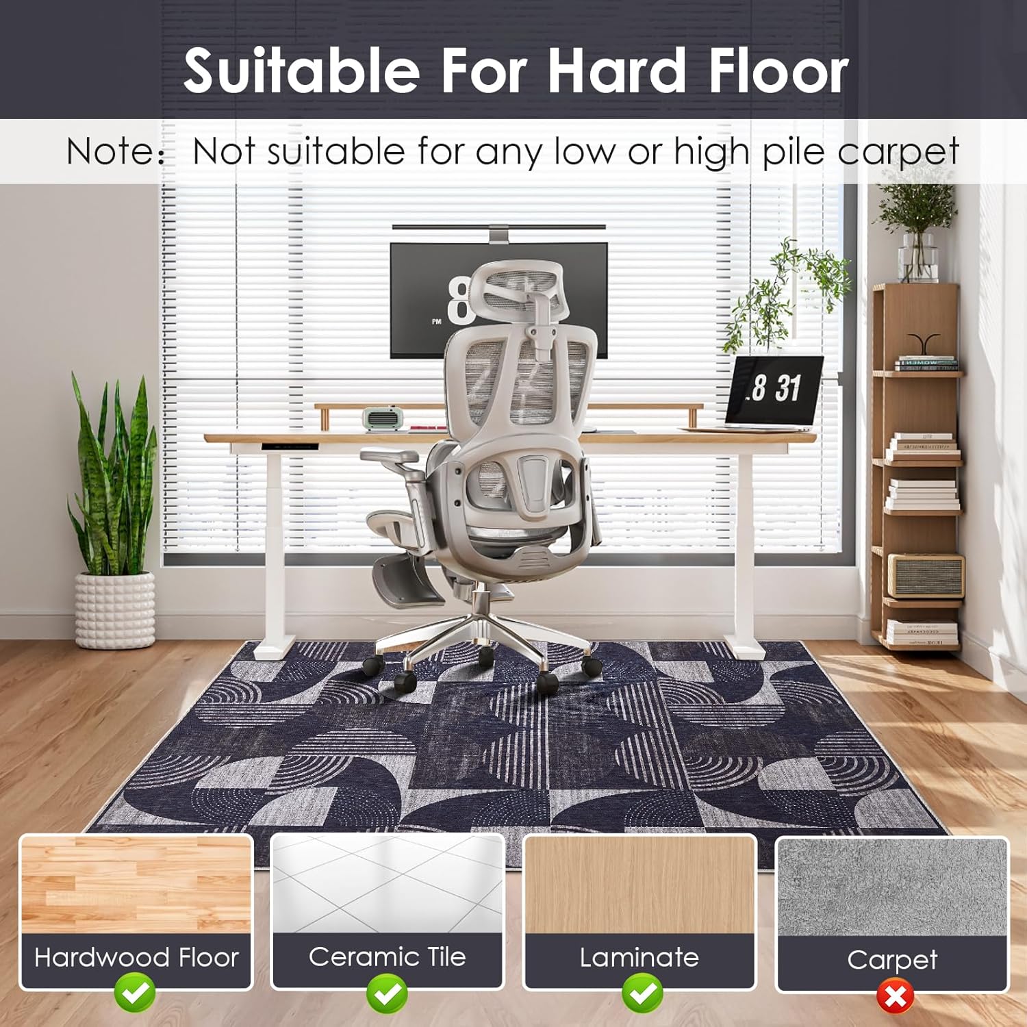 Office Chair Mat,48x60 Desk Chair Mats,Stable Chair Mats for Hardwood Floor,Office Rug with Non-Slip Backing,Low Pile Floor Mat for Offices Chair Easy to Clean,Modern Computer Chair Mat in Studies