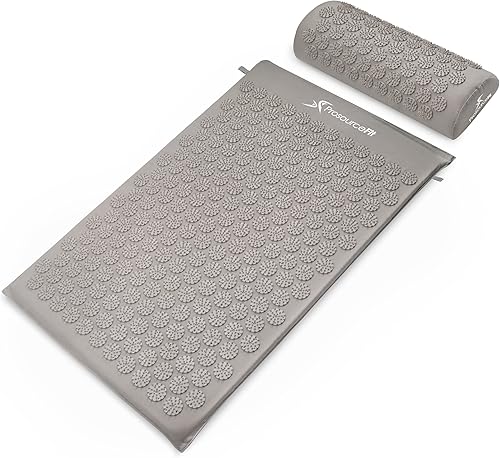 Vista 8 de ProsourceFit Acupressure Mat and Pillow Set for Back/Neck Pain Relief and Muscle Relaxation Blanco/Anaranjado