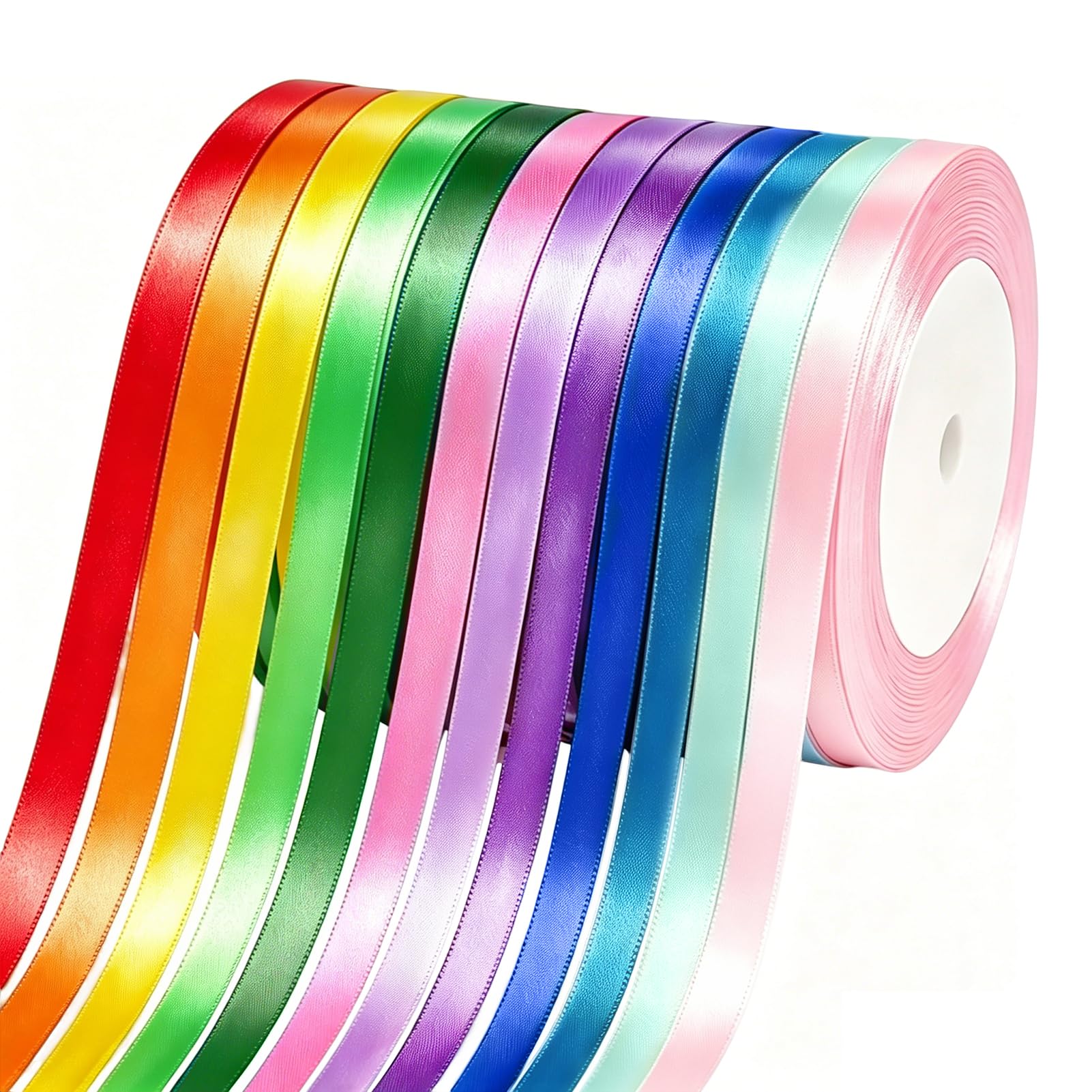 12 Rolls Satin Ribbon, 6mm x 22m Polyester Fabric Ribbon Set, Colorful Ribbons for Crafting, Gift Wrapping, DIY Arts, Balloons, Bows, Wedding & Holiday Decorations (Color 2)