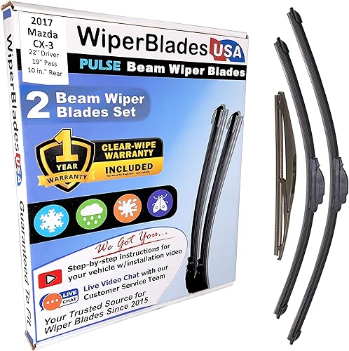 Juego de limpiaparabrisas de repuesto para Mazda CX-3 2017 con parte trasera - WiperBladesUSA Gold Beam Juego de limpiaparabrisas