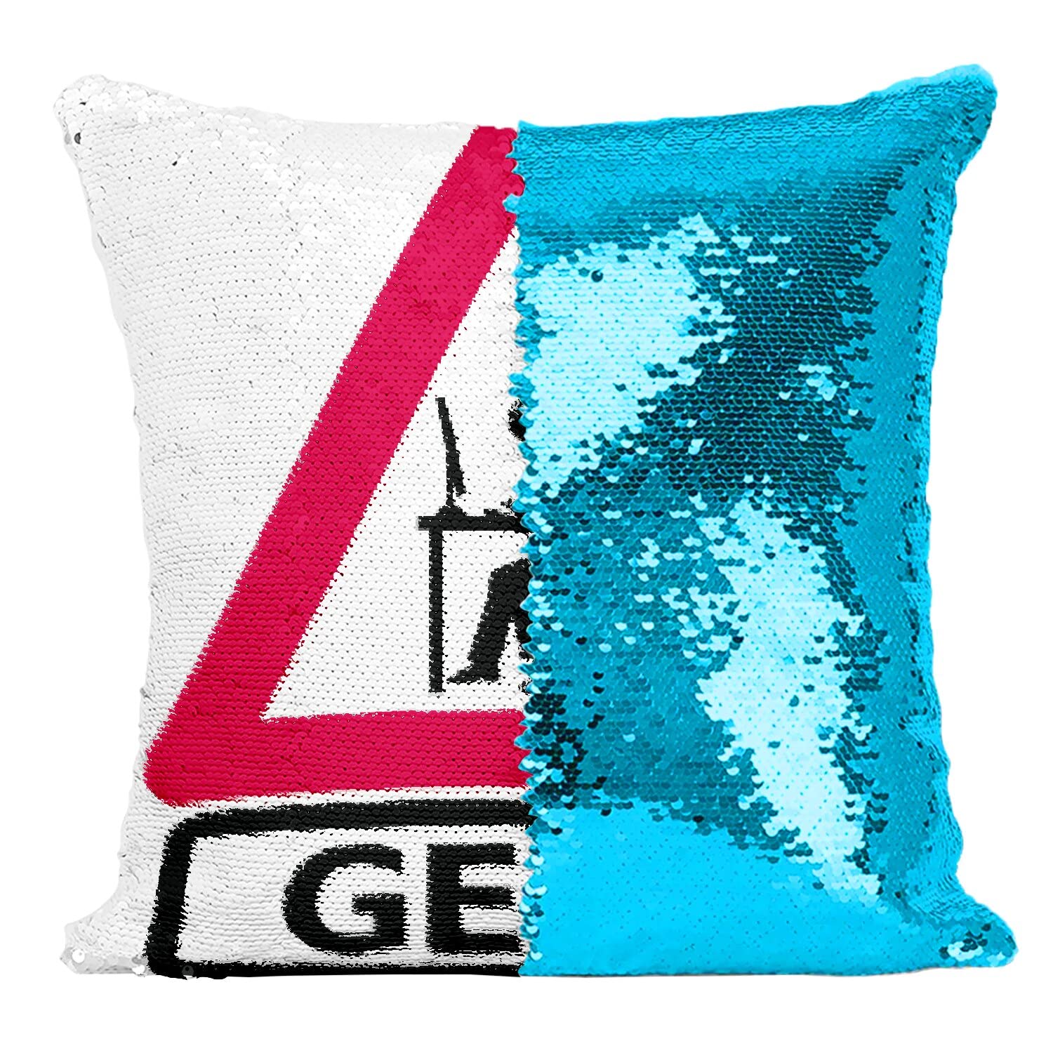 Coussin Sequin Paillettes Turquoise Attention Geek Jeux Vidéo Ordinateur