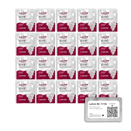 Lalvin EC-1118 Levadura de vino (paquete de 20) - Levadura de champán - Hacer Mead de sidra de vino Kombucha en casa - 0.18 oz Sachets -