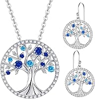 Vista 1 de Collar de árbol de la vida para mujer, collar de perlas esmeralda piedras natales de mayo, junio, para esposa, mamá, regalos de cumpleaños