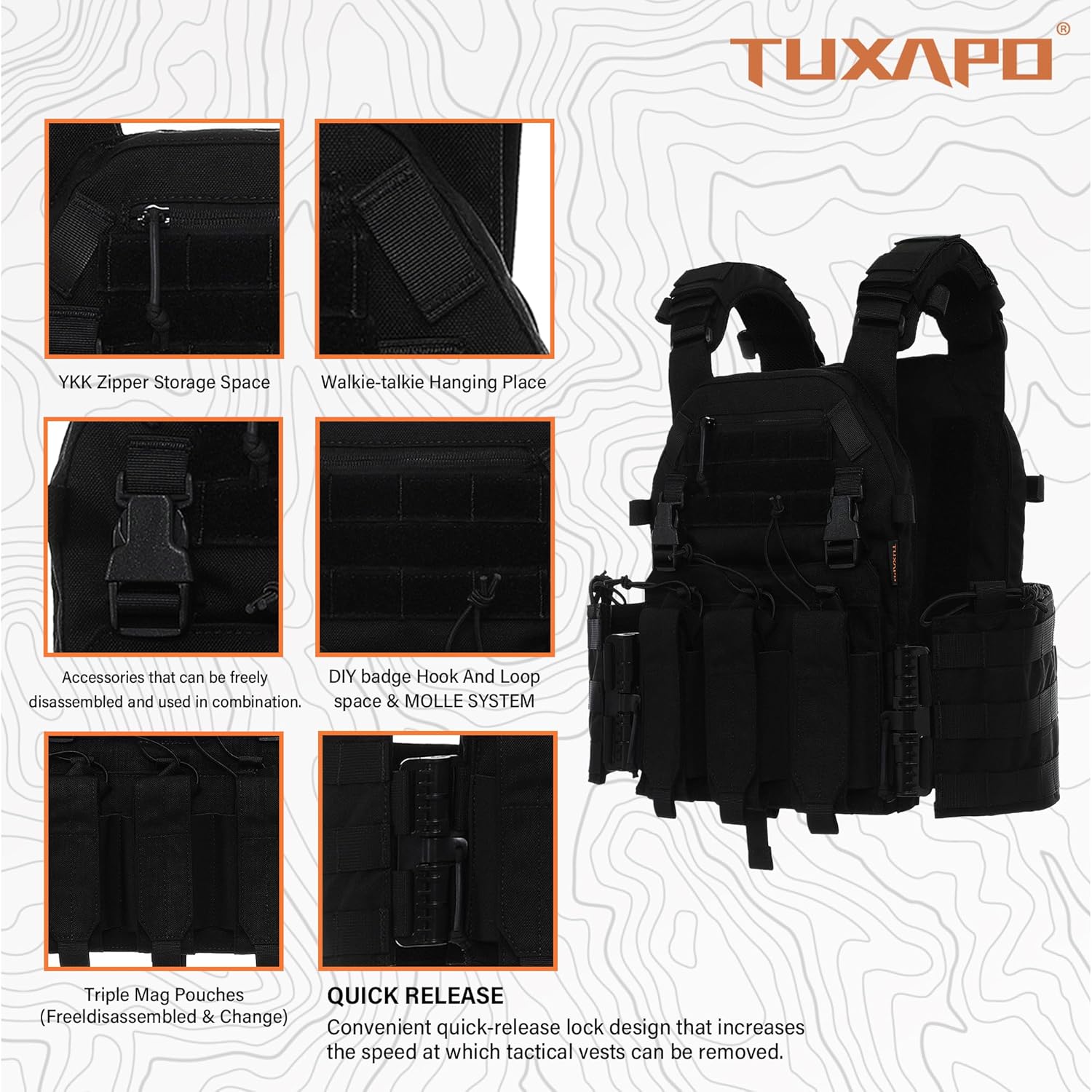 Tactical Molle Vests with Triple mag Pouch and Side Cummerbund Pouches, Quick Release Vests for Men - Image 6