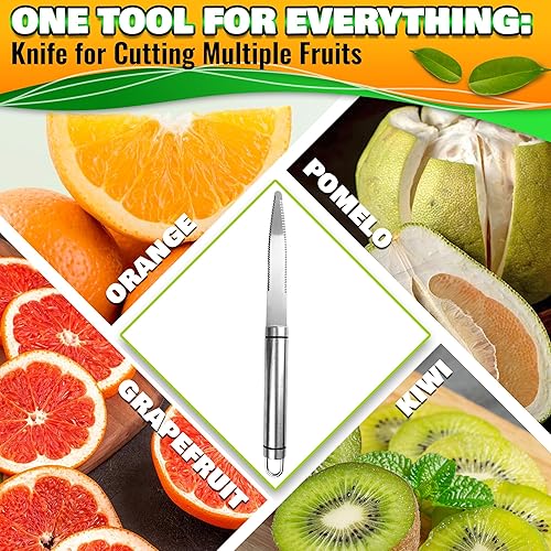 Miniatura 6 de HYQO Cuchillo de toronja para tallar – Cuchillo dentado de chef cortador de uva de fruta curvada para cocina dentada pequeña, pelador de naranja