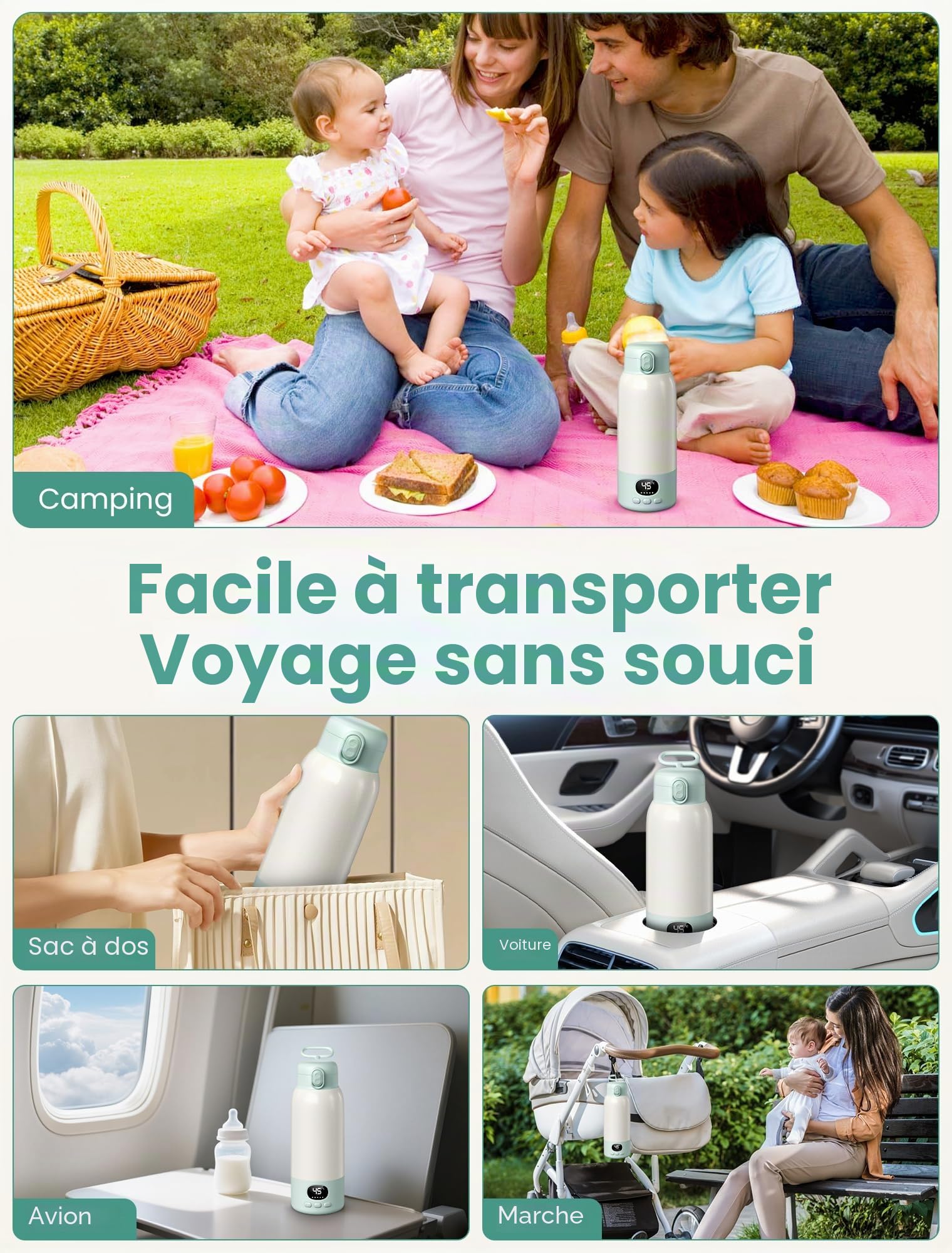 500mL Chauffe Biberon,Chauffe Biberon Portable, Chauffe Biberon Portable Sans Fil,Rechargeable USB,Chauffe Rapide & Température Précise,Batterie 10400 mAh,pour les voyages en véhicule, avion