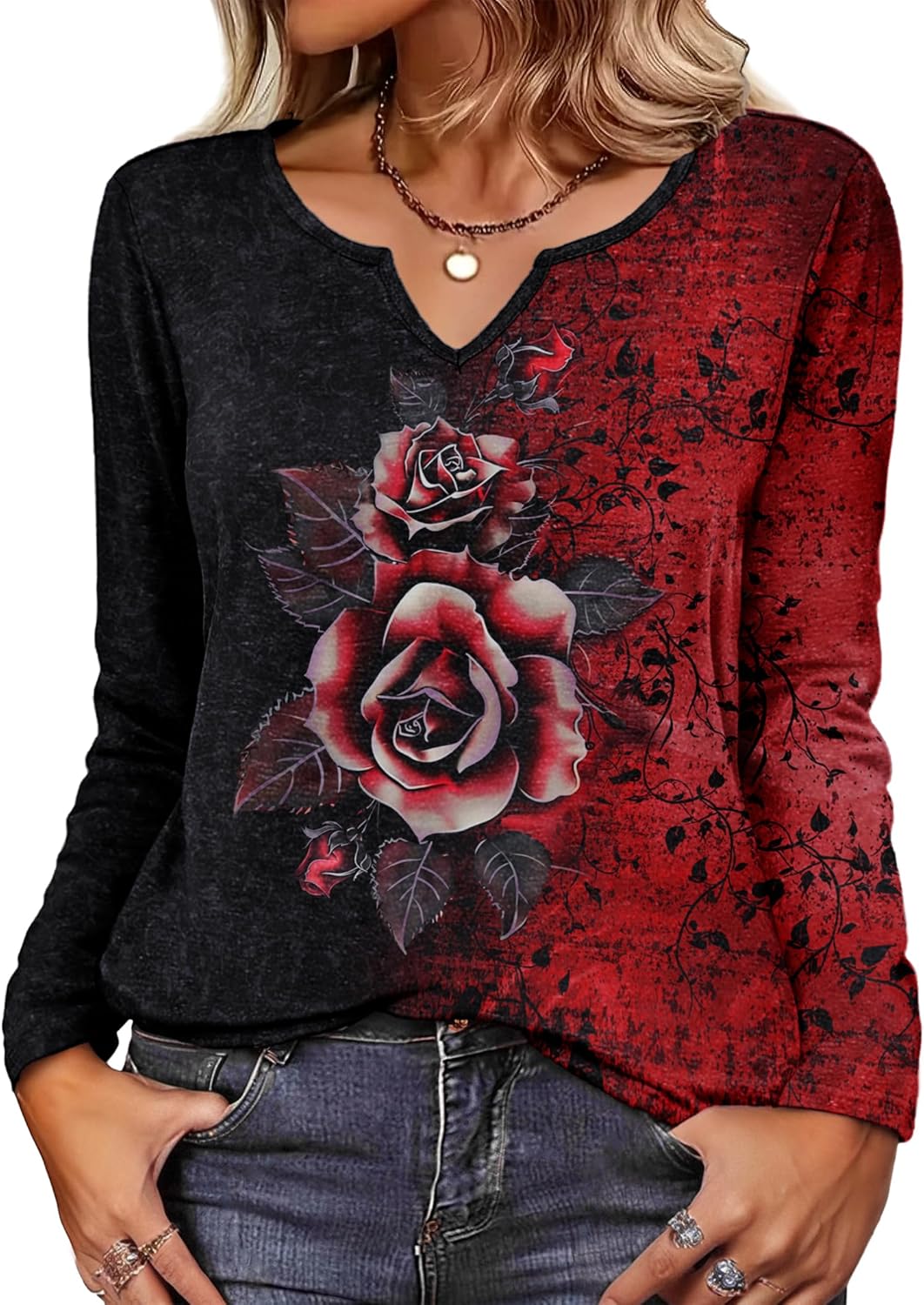Zeagoo Long Sleeve Shirts for Women Spring V Neck Tops Casual Dressy Blouse Boho Tunic Business Work Clothes School Outfit - Image 2