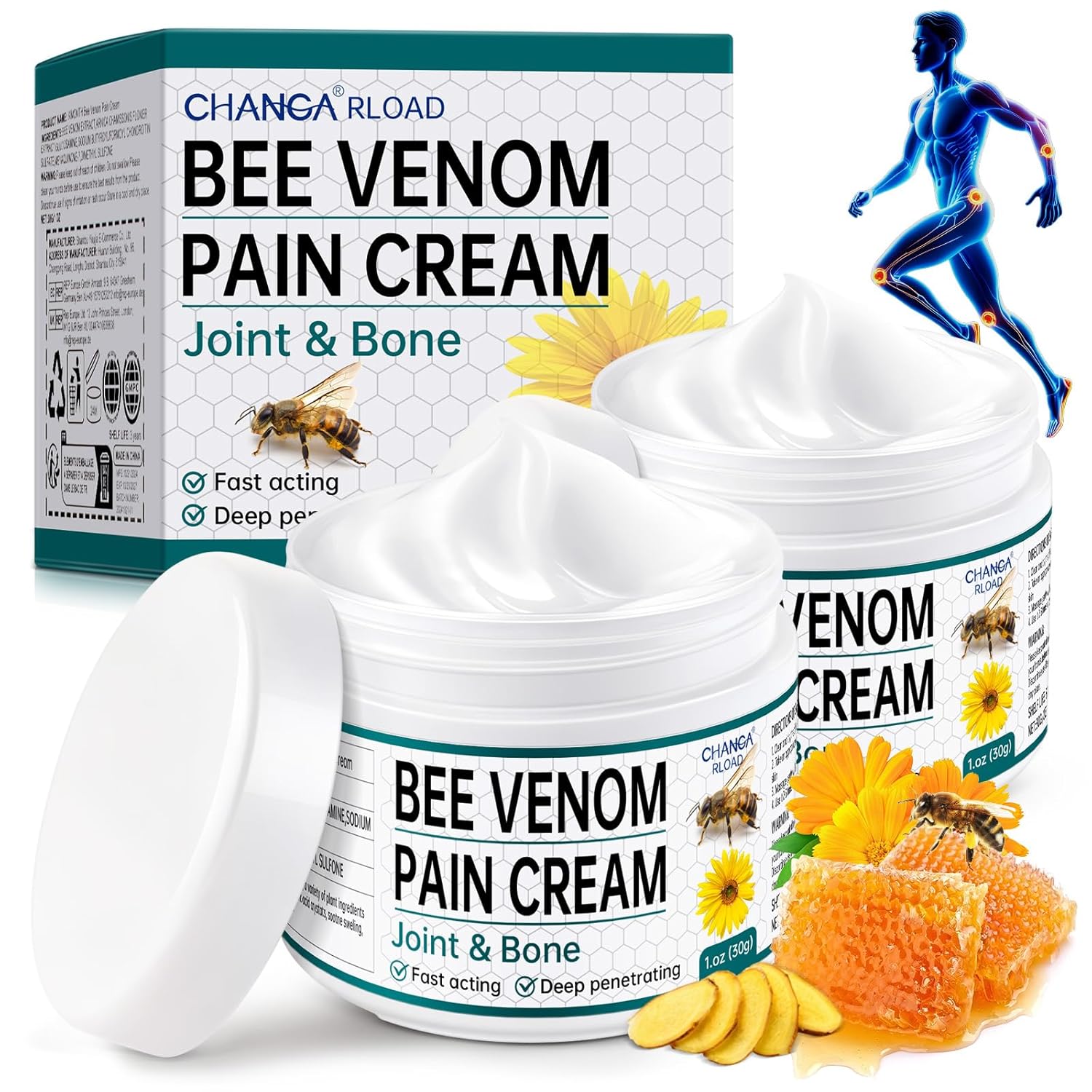 CHANGARLOAD New Zealand Bee Venom Cream for Body Part, 2 PCS Specially Selected Bee Venom Cream, Designed for Daily Care of Back, Neck, Hands, and Feet, Comfortable Care Experience