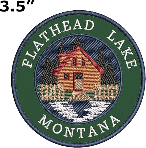Miniatura 4 de Cabin by The Lake - Flathead Lake - Montana - Parche decorativo bordado de 3.5 pulgadas para planchar o coser, para vacaciones, recuerdo, viajes,