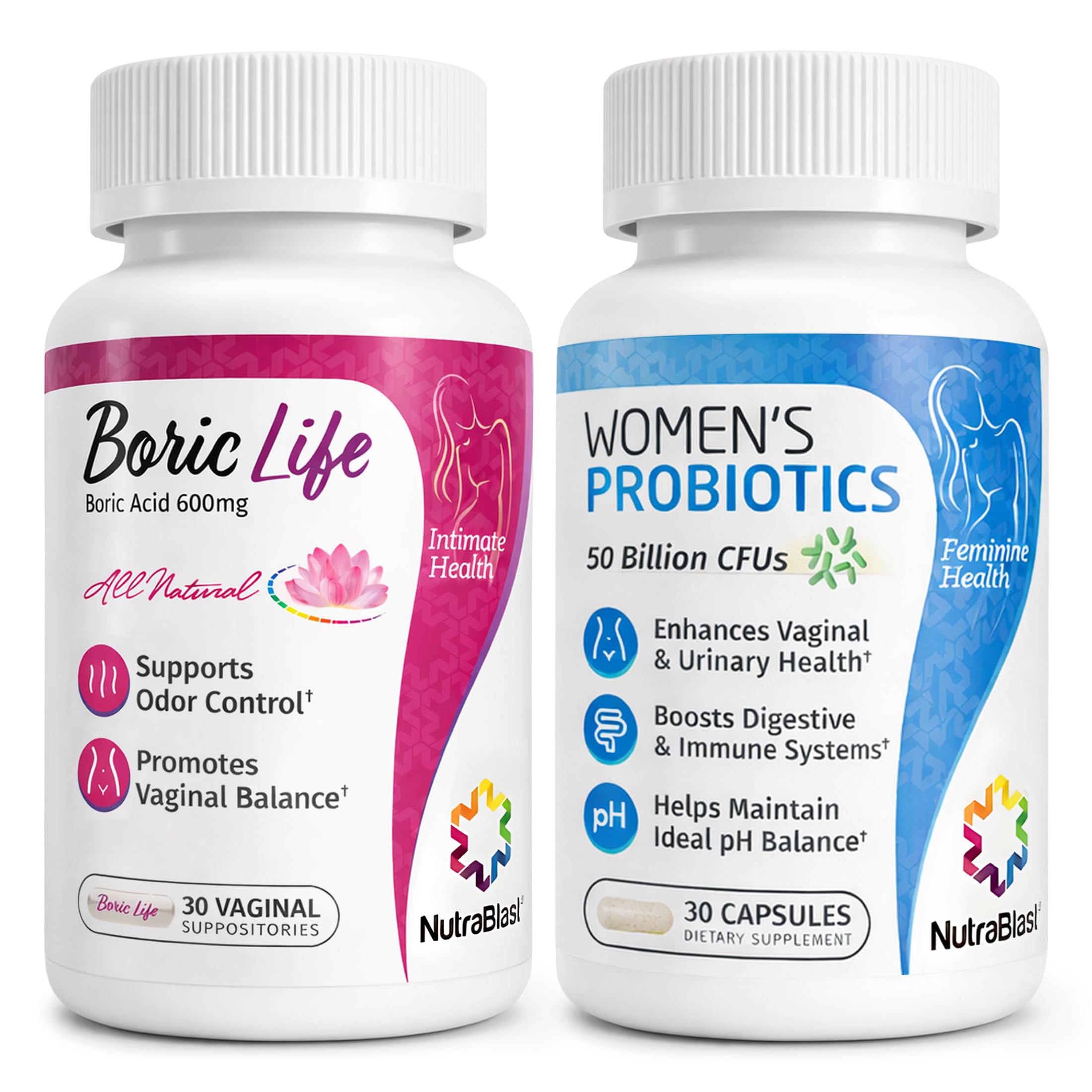 NutraBlast Boric Acid Suppositories Bundle with Women's Probiotics