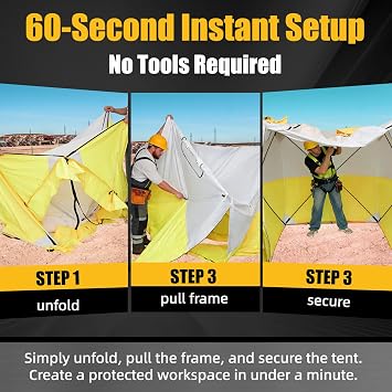 Work Tent WT-66 Pop Up Work Tent 6x6 ft Jobsite Tent, 420D Oxford PU2000mm CPAI-84 V0 Flame Retardant, Instant Tool-Free Setup Portable Work Shelter, UV50+ Heavy Duty Construction Tent