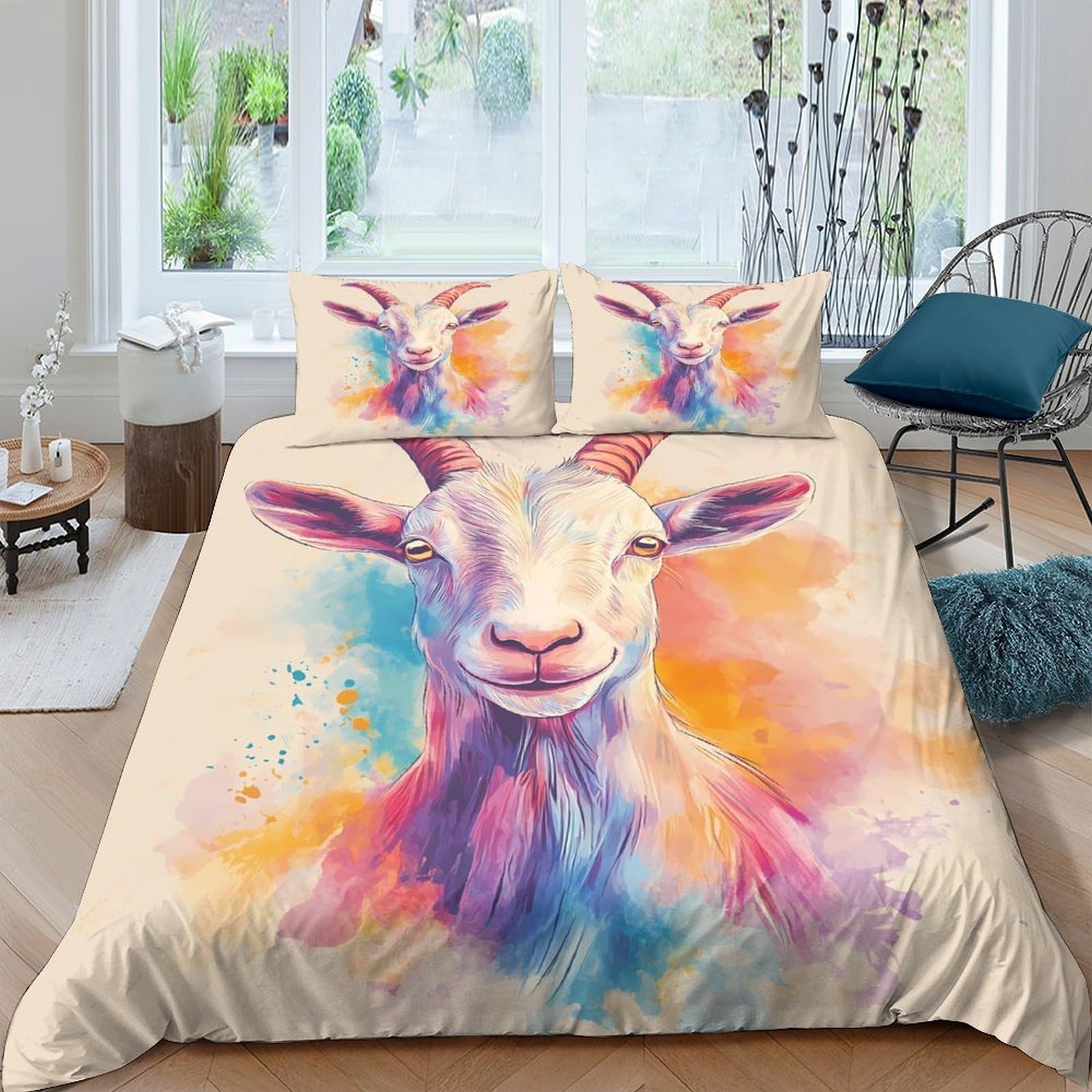 Ctjqhvkz Style-10 3D Printed Colorful Goat Fitted Sheet Microfiber Artistic Rainbow Animal Bed Cover For Bedroom Guest Room Decor Single（135X200cm）