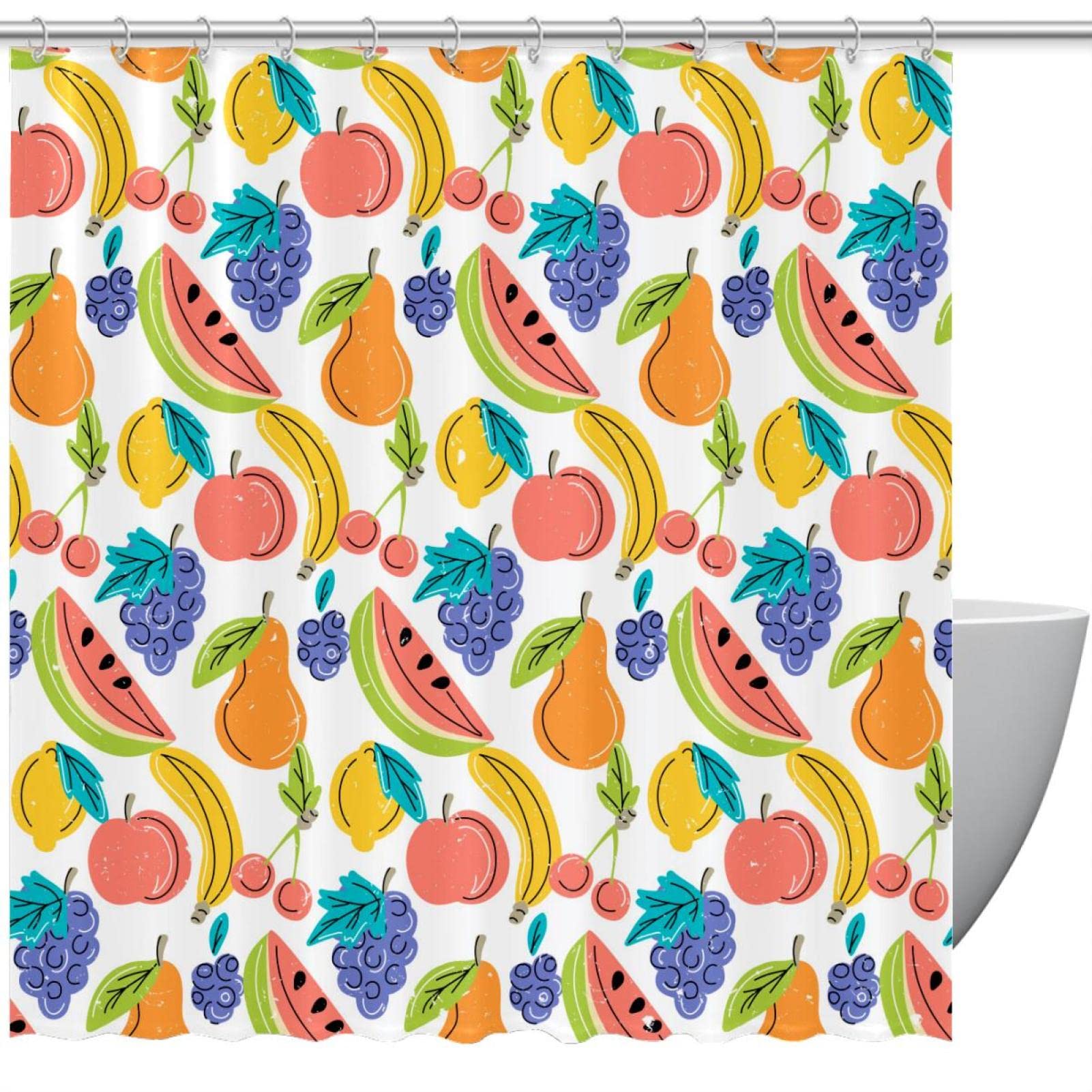 Rideau de douche coloré fruits aquarelle 183x183 cm pour remplacer votre vieux rideau jauni