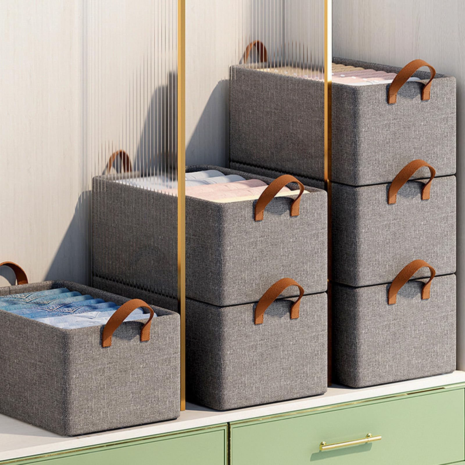 Oursouion Wardrobe Storage Organiser Set 3,Large Fabric Storage Boxes with Handles - Image 4