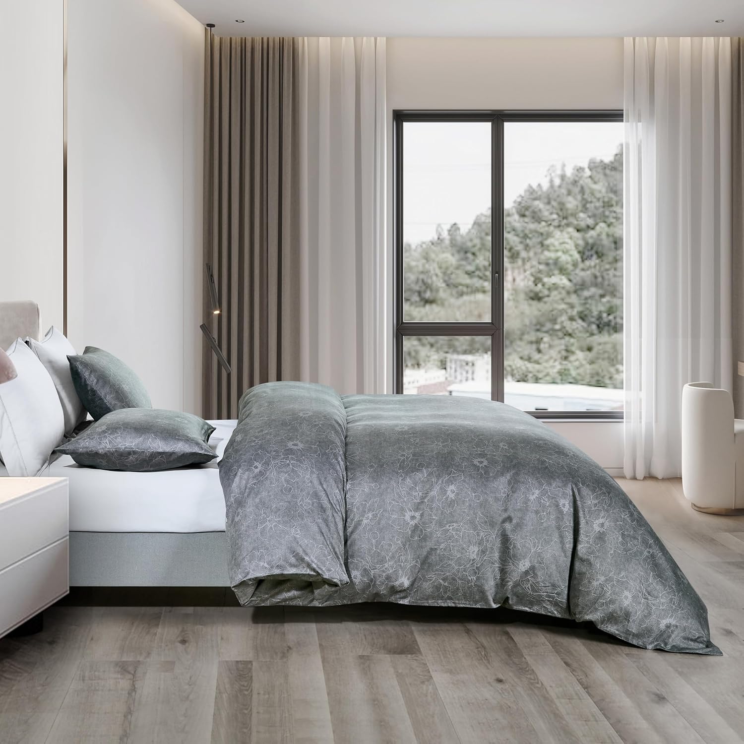 3 Pieces Grey Printed Duvet Cover Set (Linea, King)