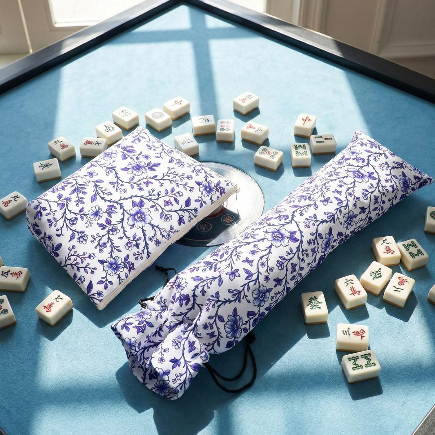 Shinylin 3 Pcs Mahjong Bags Set American Mahjong Carrying Bag with Tile Racks Drawstring Bag Printed Storage with Dual Handles Accessories for Lover Family Friends Gift(Floral Pattern)
