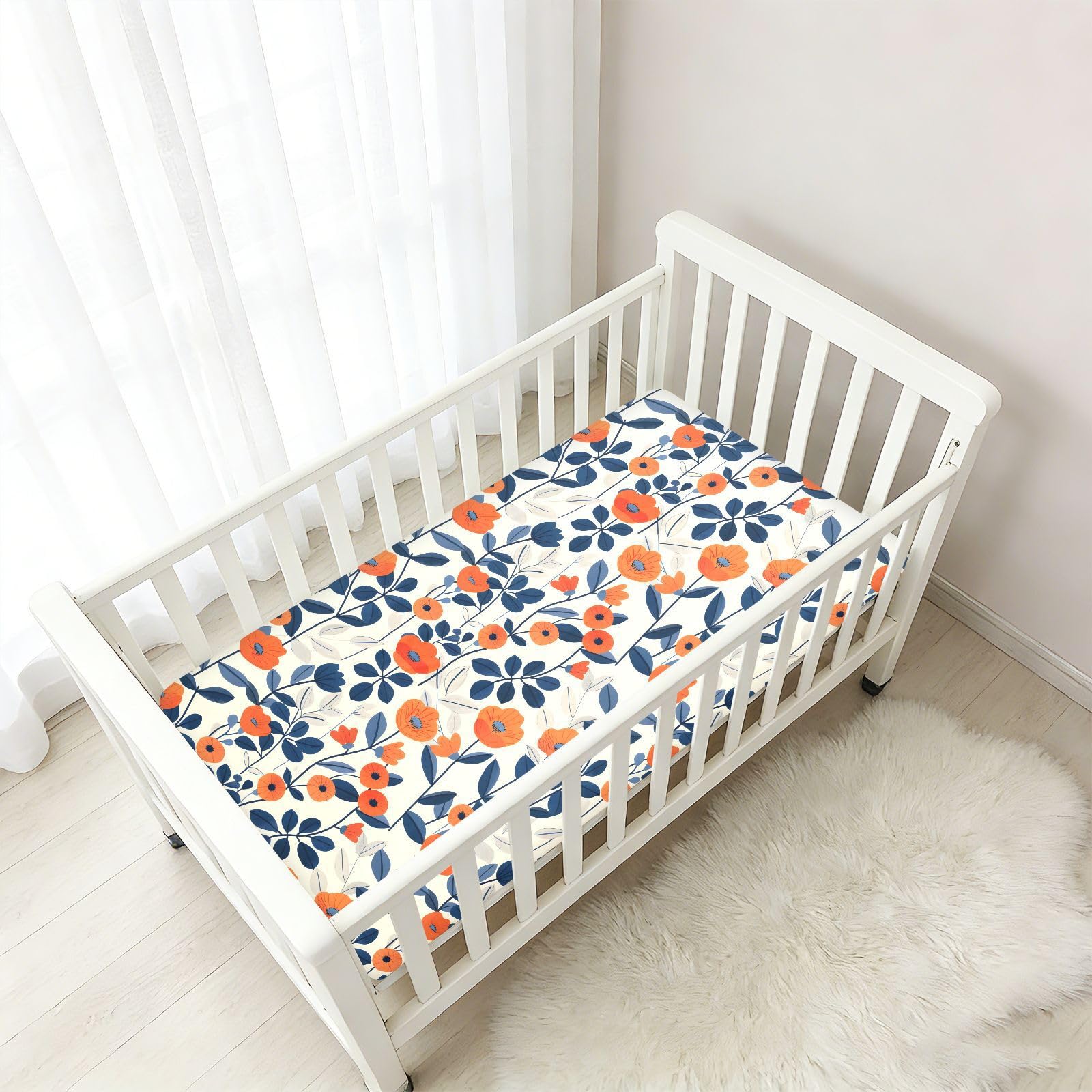 Blue Flower A Drap-housse doux pour berceau de bébé garçons et filles 71,1 x 132,1 cm