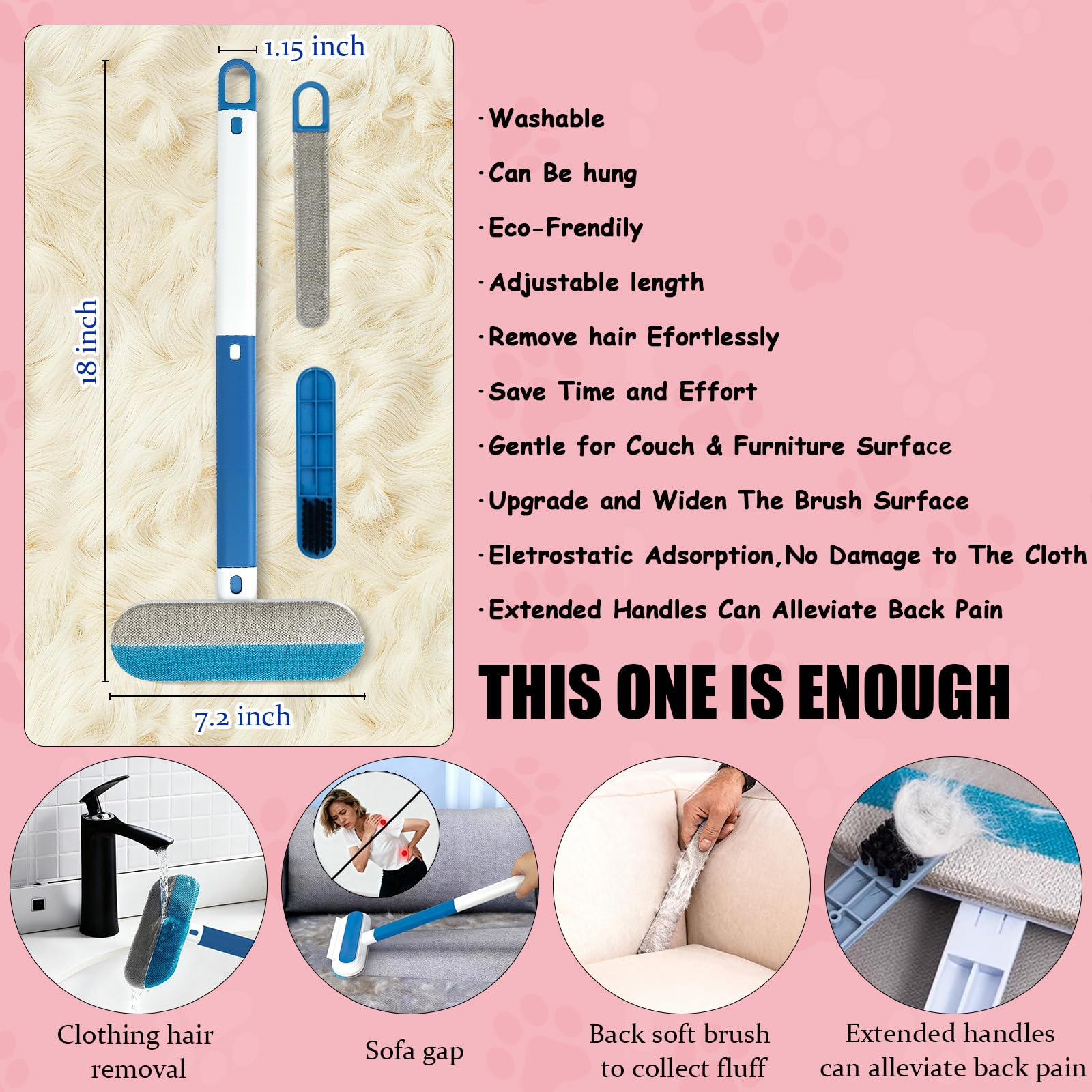 Pet Hair Remover for Couch, 18-Inch, Suitable for Sofas, Sheets, Cleaning Cars, Windows and Other Furniture, Pet Hair Removal Tool for Removing Cat and Dog Hair, Reusable, Washable - image 7