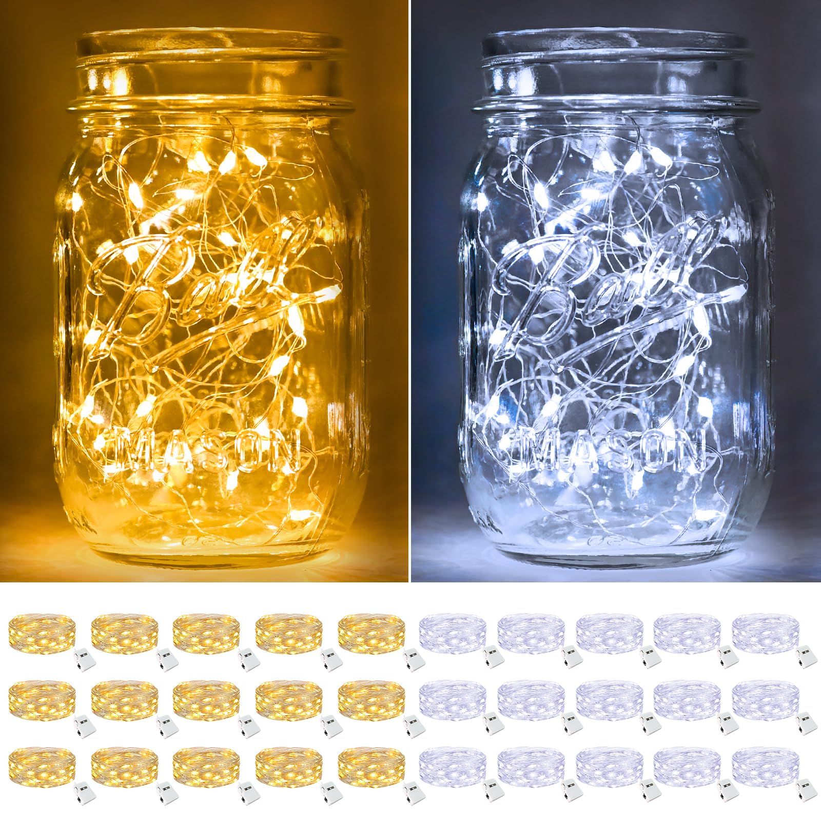 btfarm 30 Pack Fairy Lights Battery Operated [3 Modes], 7ft 20 Led Twinkle Lights String Lights Waterproof Bulk Small Mini Silver Wire for Christmas