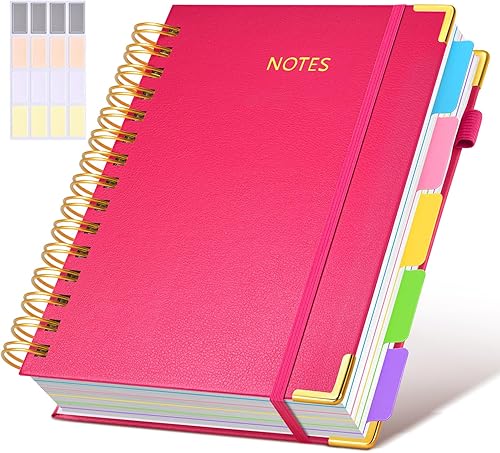 Miniatura 31 de Cuaderno universitario de espiral con tapa dura de cuero de 8 x 10 pulgadas, con pestañas separadoras extraíbles, para 5 materias, a rayas; diario