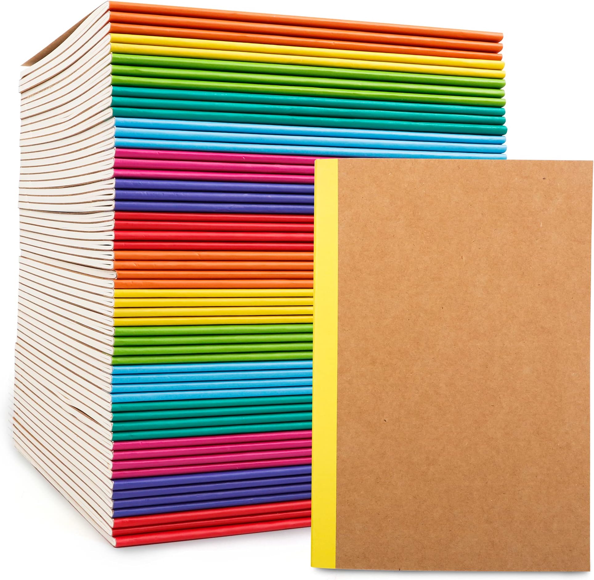56 Pack Composition Notebooks Bulk, Kraft Cover Lined Blank College Ruled Composition Travel Journals with Rainbow Spines For Women Students Business, 60 Pages, 8.3”x 5.5”, A5, 8 Colors